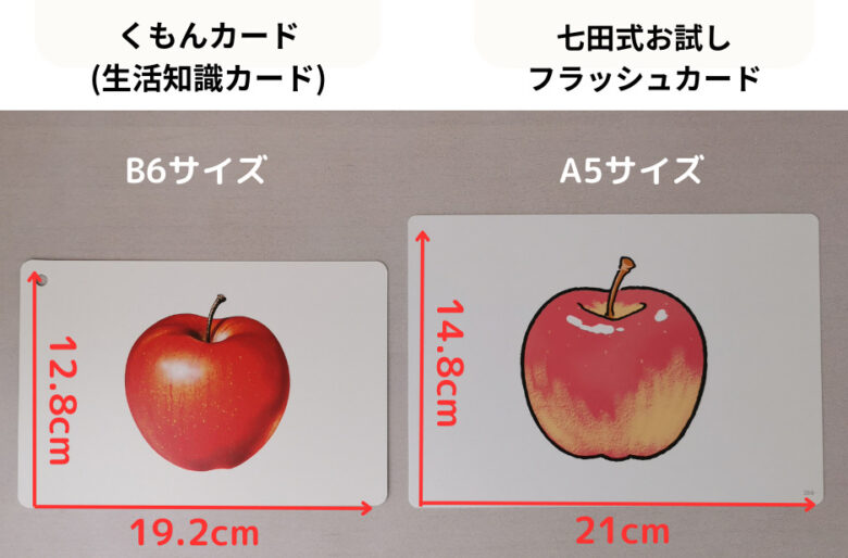 くもんカードと七田式　カードの大きさ比較